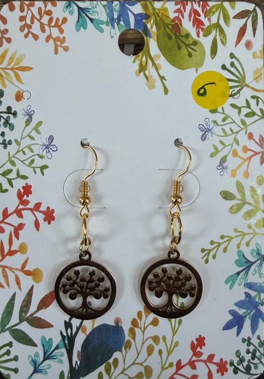 Boucles d’oreilles fantaisie arbre de vie dorée