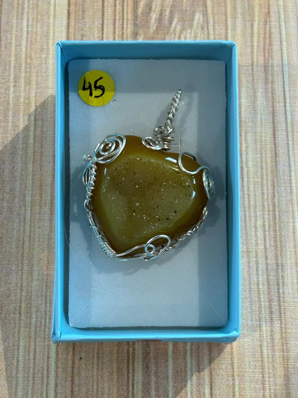 Pendentif Création fil alu Cœur Calcite jaune