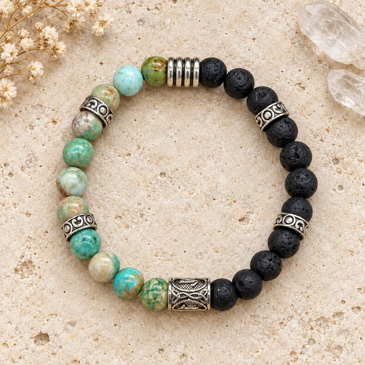 Bracelet Viking Pierre de lave et Turquoise