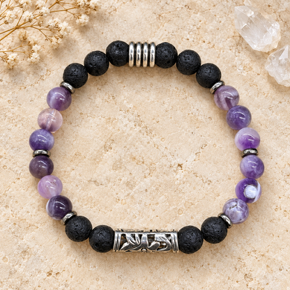 Bracelet Viking Améthyste et Pierre de lave