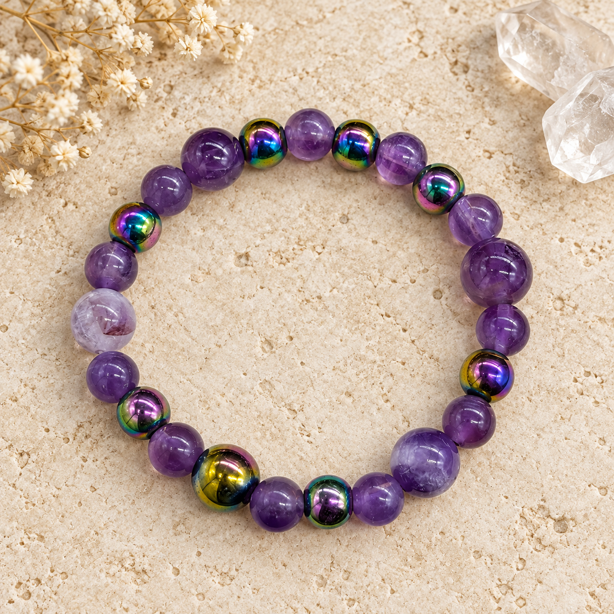 Bracelet enfant Améthyste et Hématite irisée