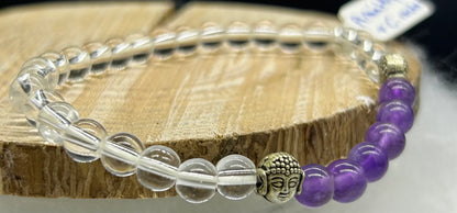 Bracelet Améthyste et Cristal de roche Bouddha