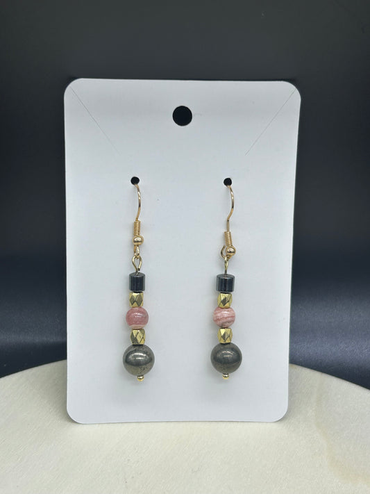 Boucles d'oreilles Hématite Rhodochrosite
