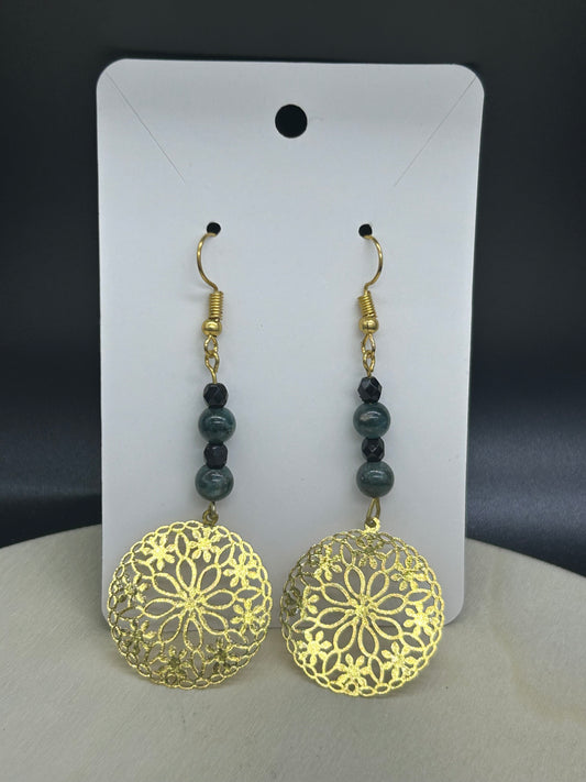 Boucles d'oreilles mandala Sodalite Tourmaline noire