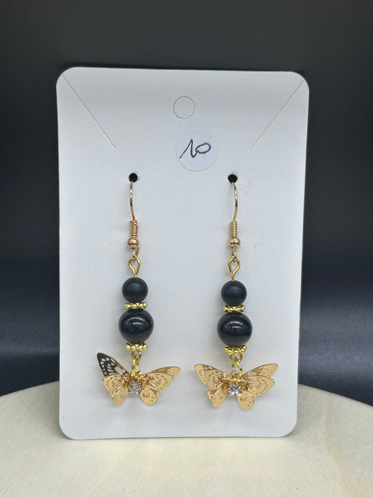 Boucles d'oreilles papillons Obsidienne dorée