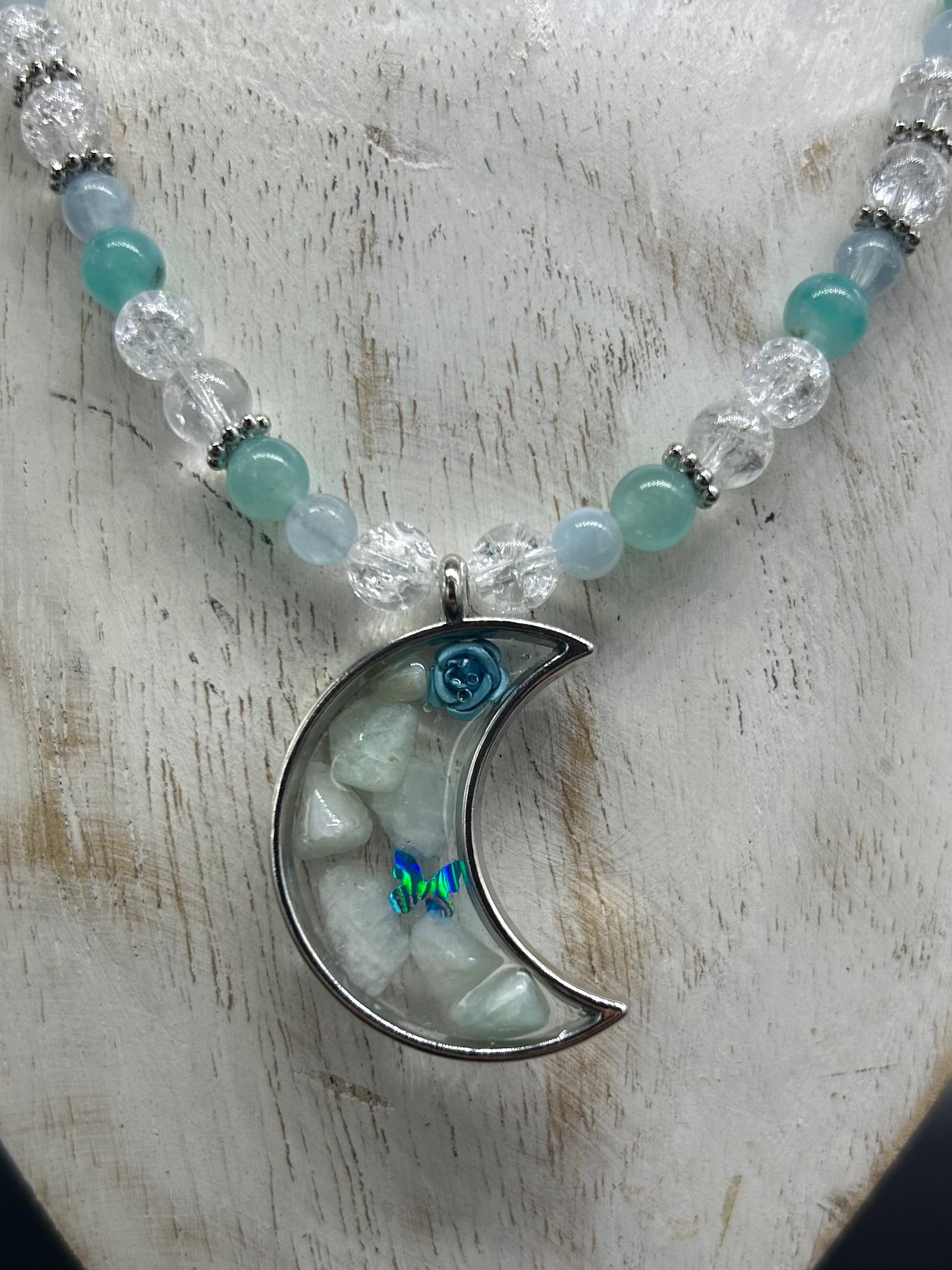 Collier Epoxy luna Amazonite Cristal de roche