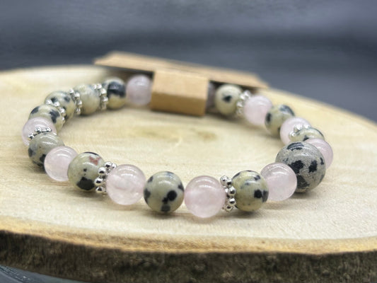 Bracelet enfant Jaspe dalmatien Quartz rose