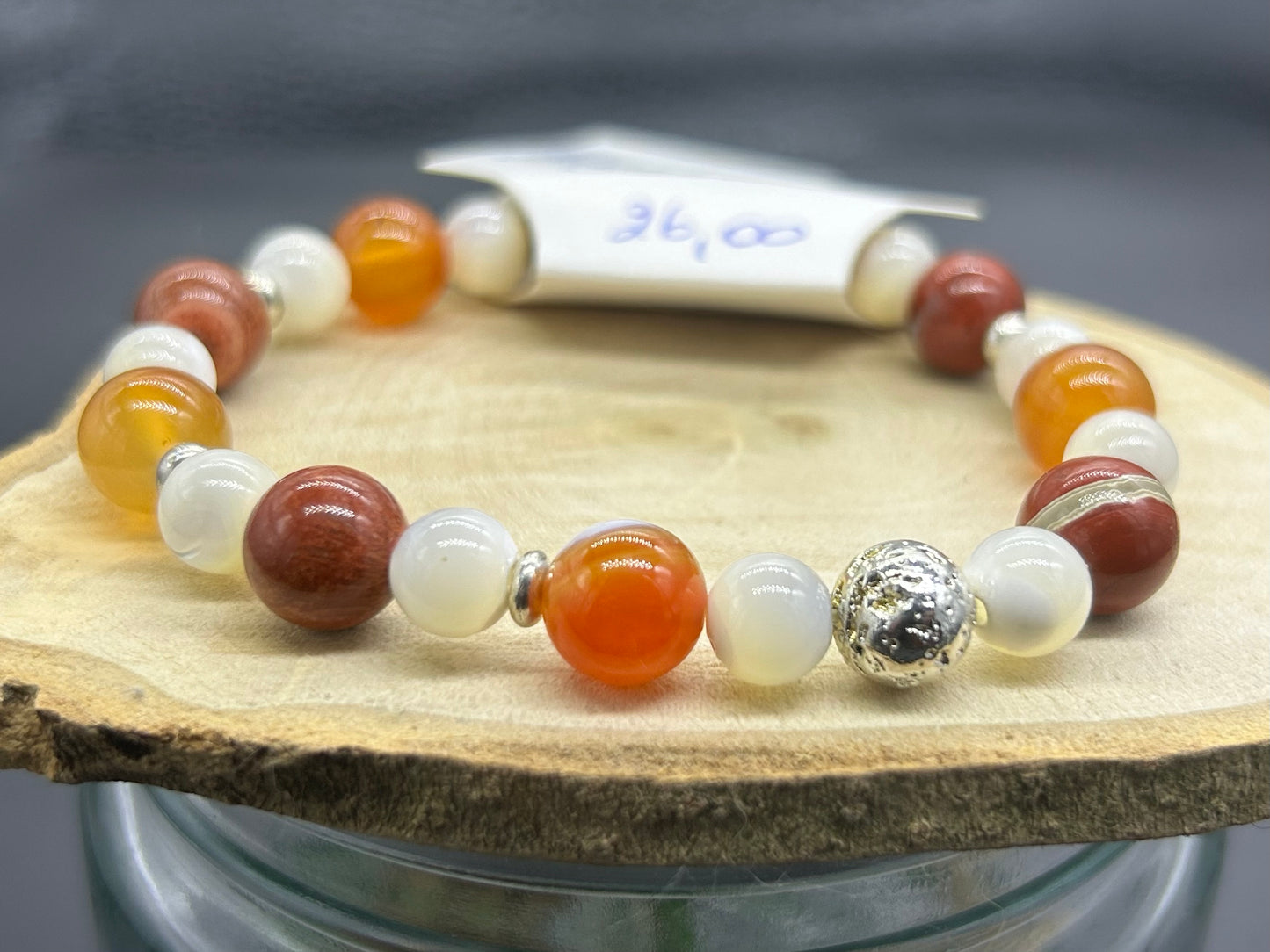 Bracelet Cornaline Jaspe rouge et Nacre