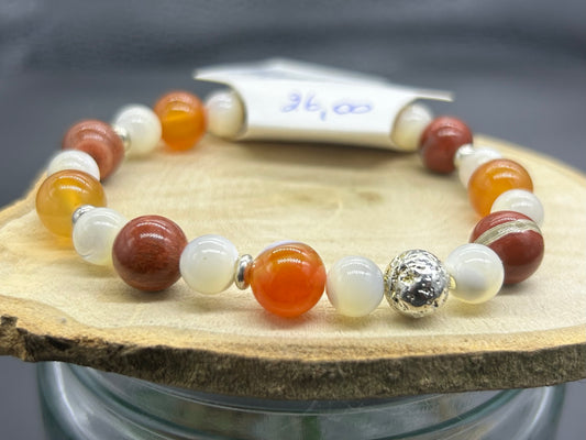 Bracelet Cornaline Jaspe rouge et Nacre