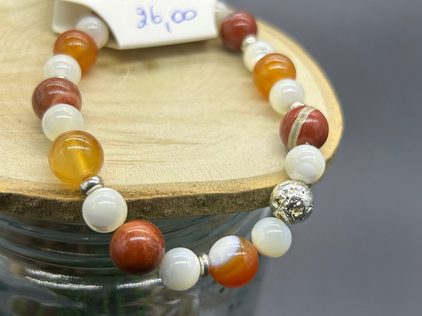 Bracelet Cornaline Jaspe rouge et Nacre