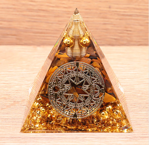 Pyramide orgonite cercle magique Oeil de tigre