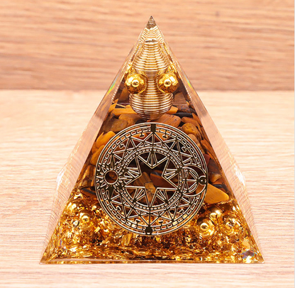 Pyramide orgonite cercle magique Oeil de tigre