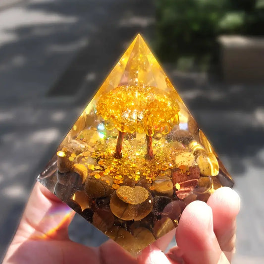 Pyramide Orgonite Oeil de tigre-Citrine