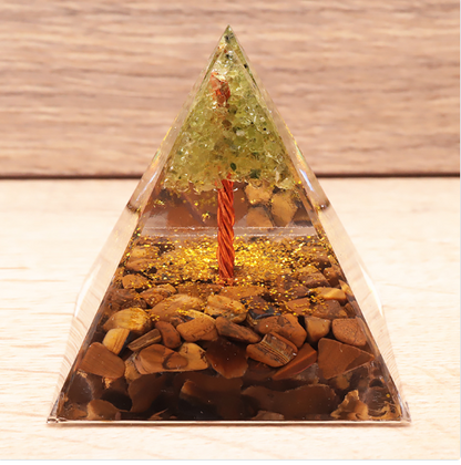 Pyramide orgonite arbre de vie Aventurine verte et Oeil de tigre